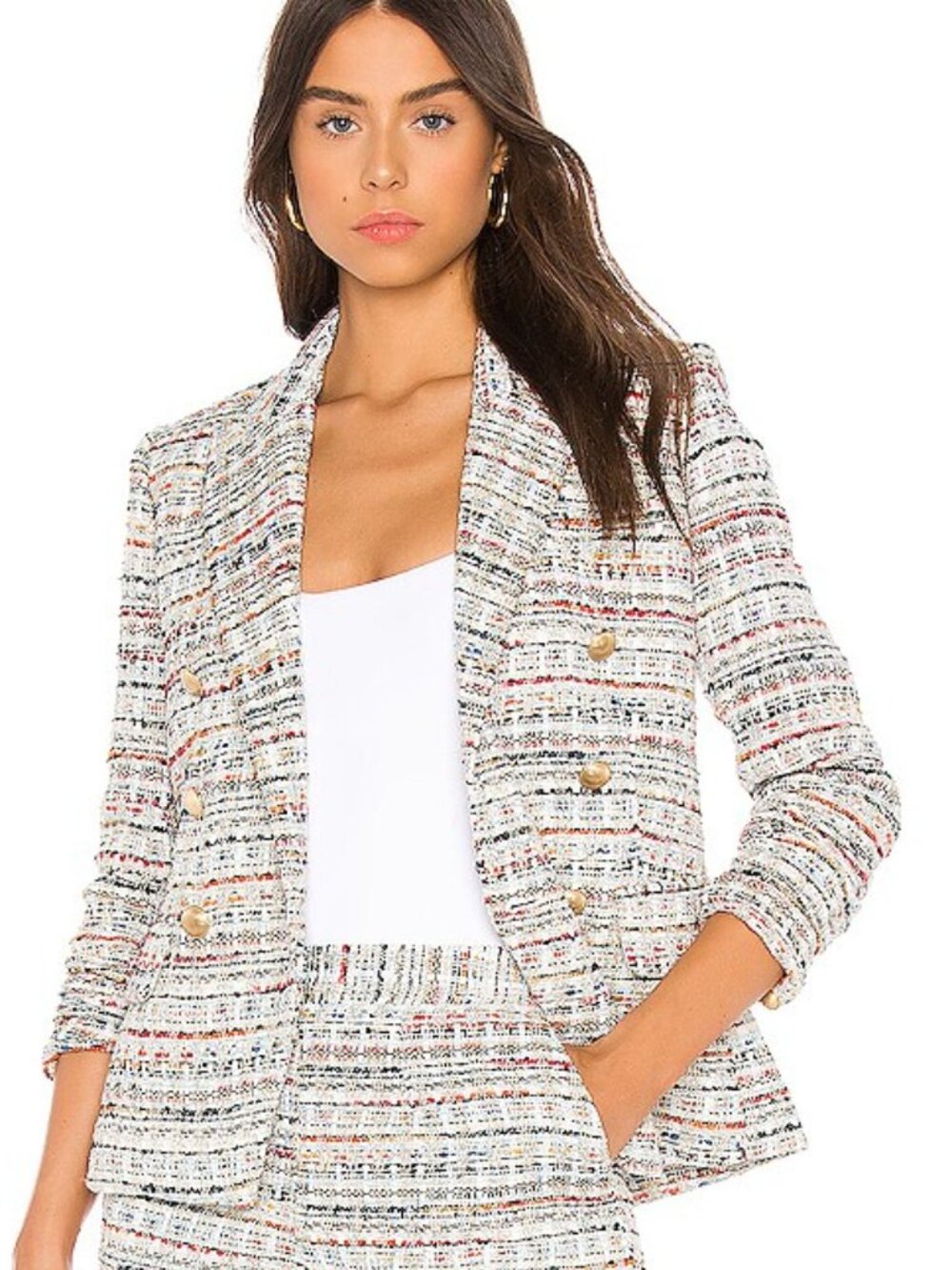 L'AGENCE Kenzie Double Breasted Tweed Blazer – Orange & Blue Multi – Size 4 NWOT - Picture 4 of 8